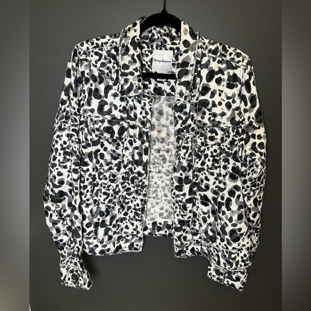 Tommy Bahama | Black and White Animal Patterned Linen Jacket | Large - Picture 2 of 8